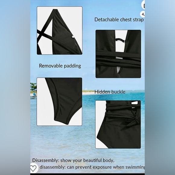 NWOT SWIMSUIT Black One Piece Plunge by Sweaty Rocks - Picture 3 of 12